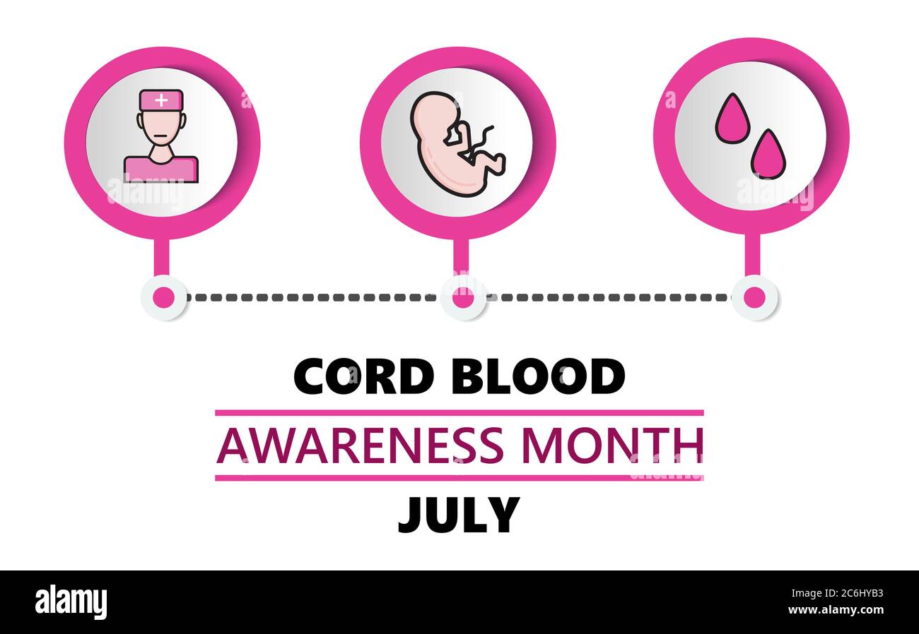 CORD blood awareness month is celebrated in July. Blood from your baby s umbilical cord, taken just after birth, holds some lifesaving, unique cells Stock Vector