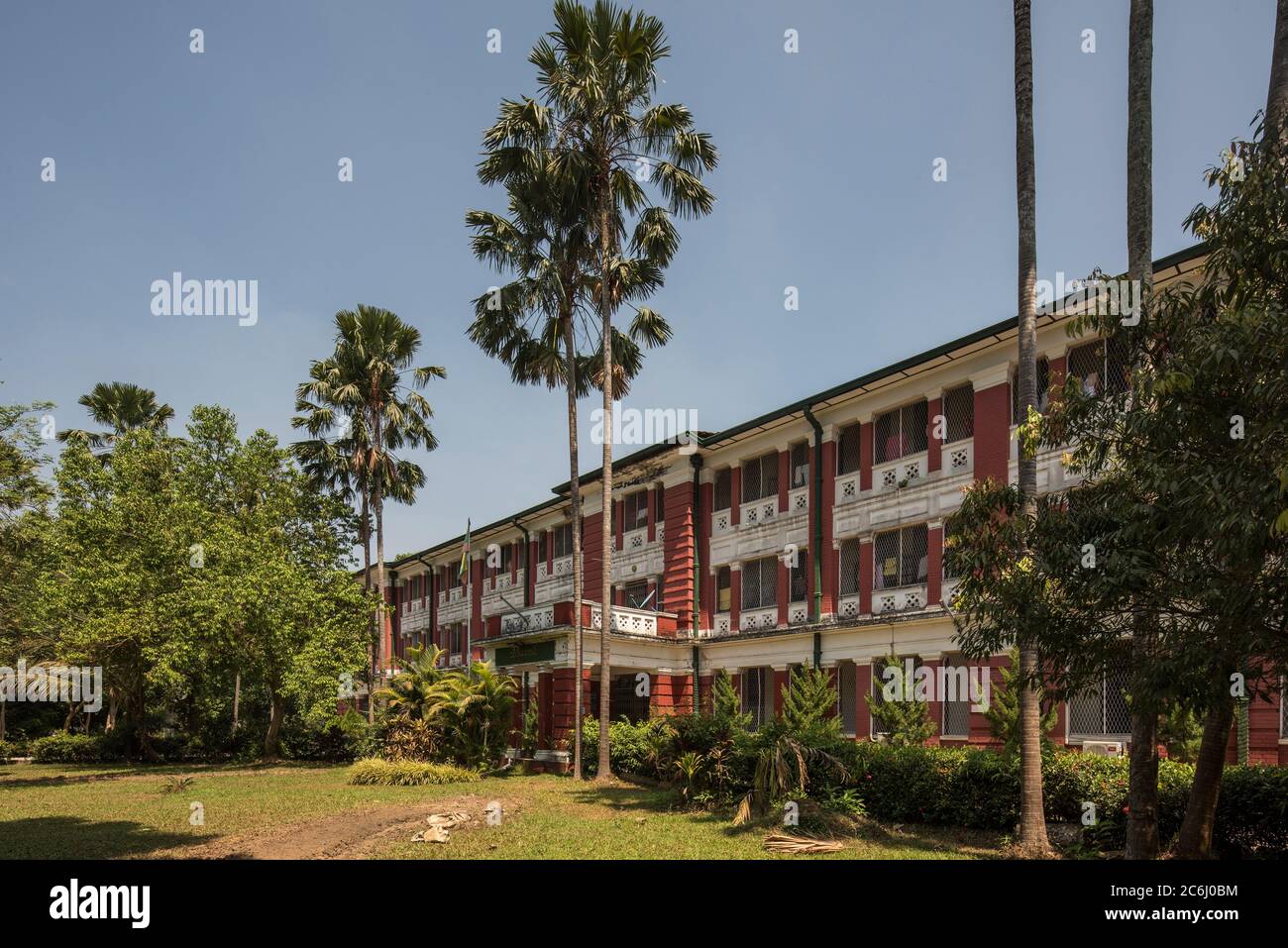 Oblique view of accommodation block for students at Yangon University. Yangon University, Yangon, Burma (Myanmar). Architect: various, 1927. Stock Photo