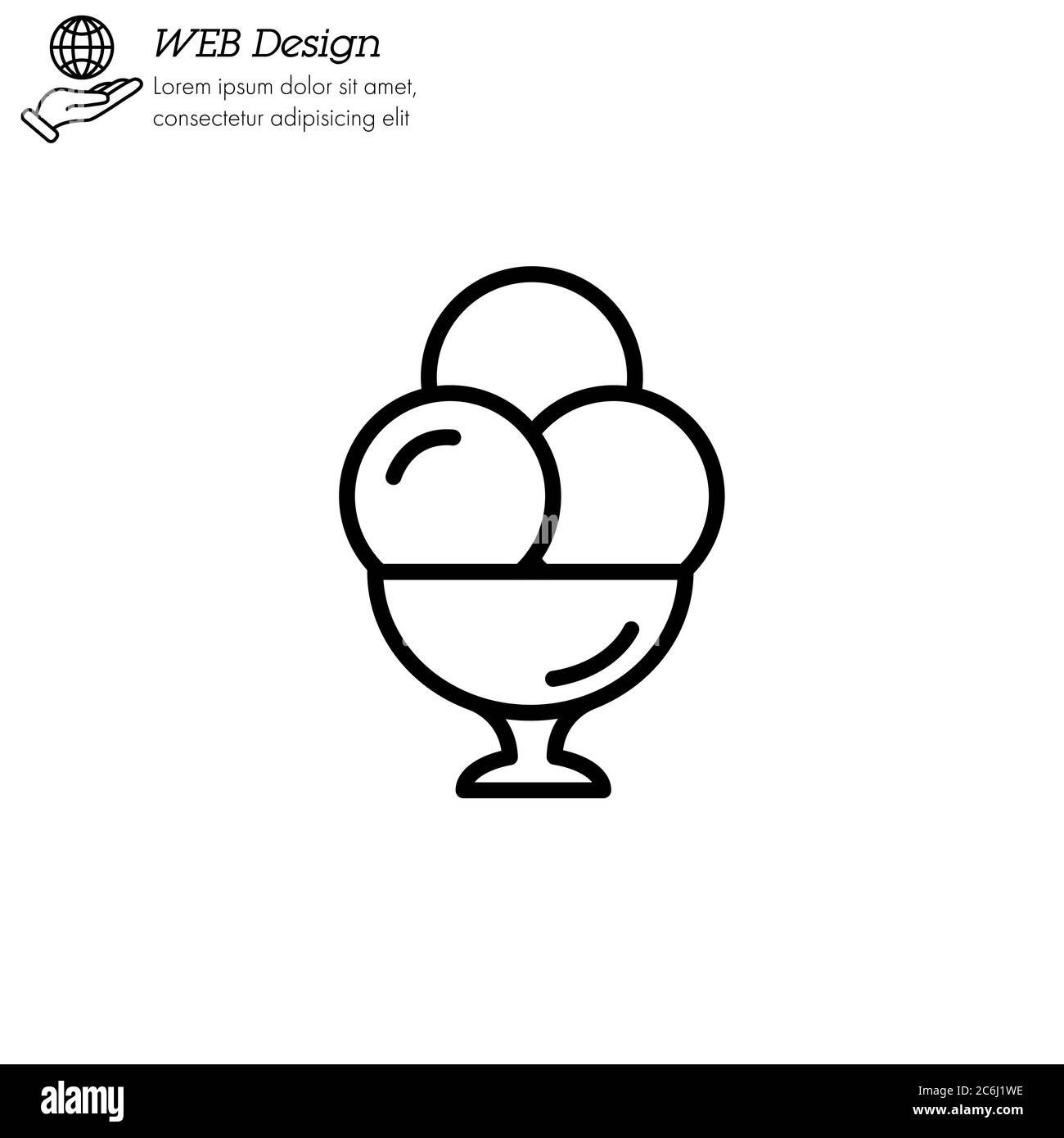 Ice cream balls in cup icon thin line, linear, outline. dessert or ...
