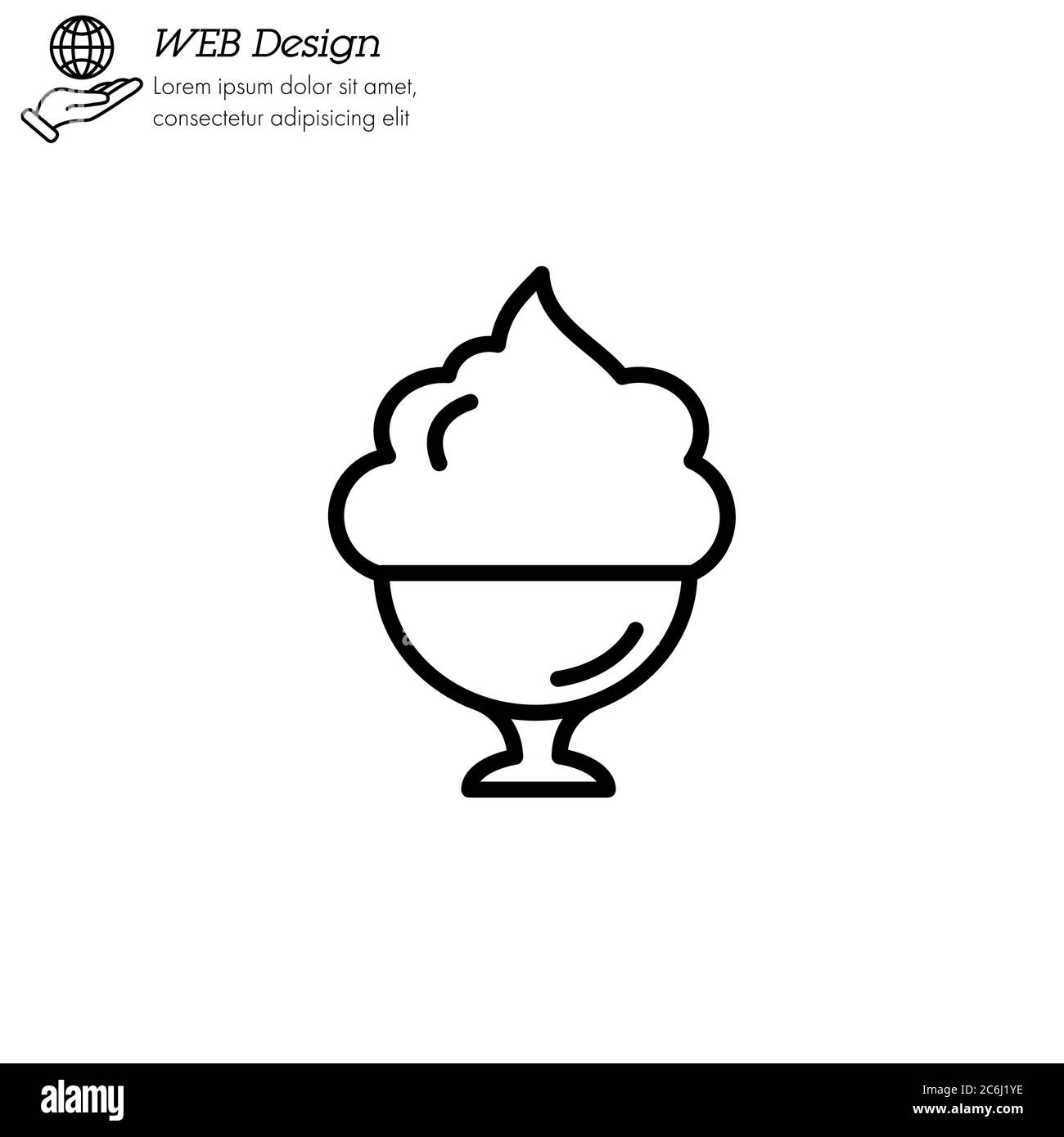 Ice cream in cup icon thin line, linear, outline. dessert or sweetness ...