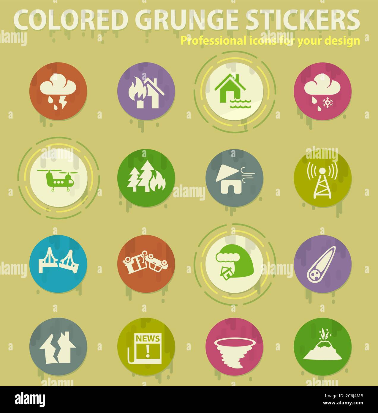 natural disasters colored grunge icons Stock Vector Image & Art - Alamy