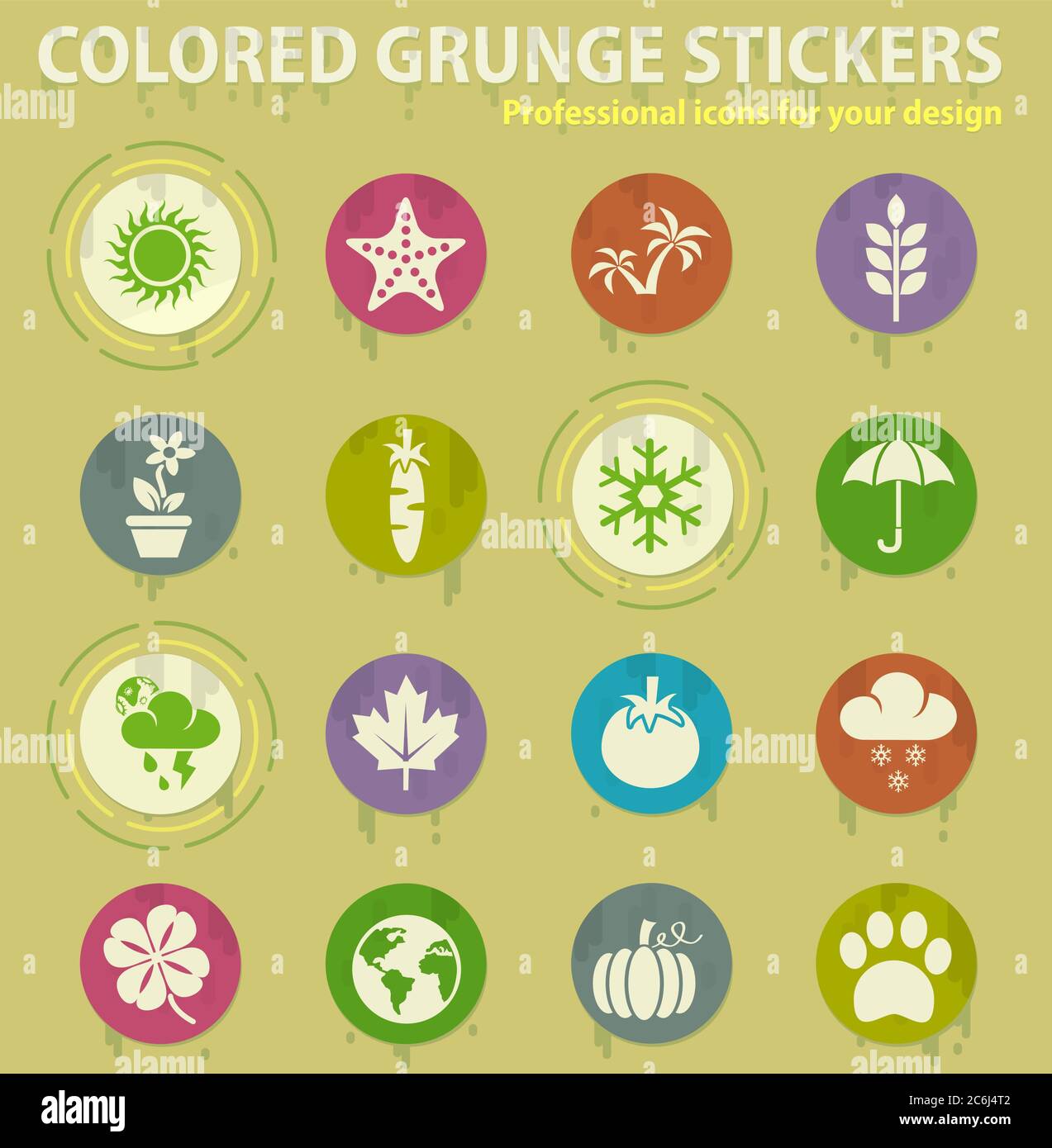 nature colored grunge icons Stock Vector