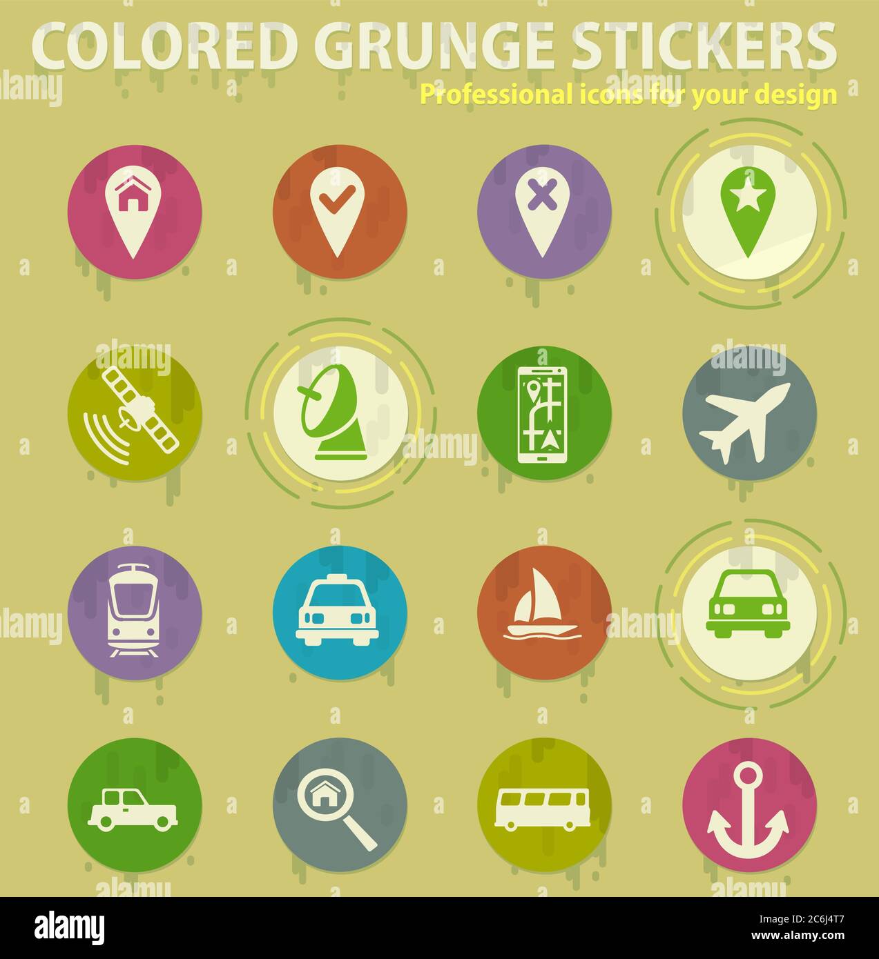 Navigation colored grunge icons Stock Vector