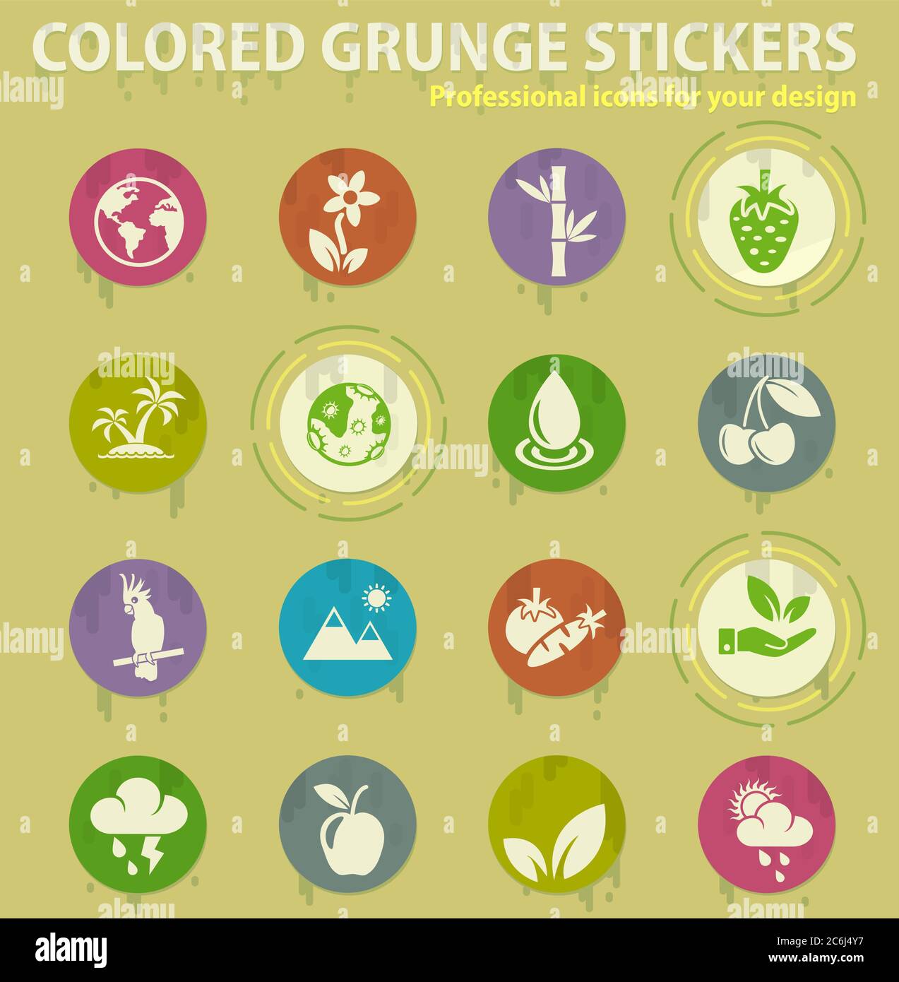 nature colored grunge icons Stock Vector