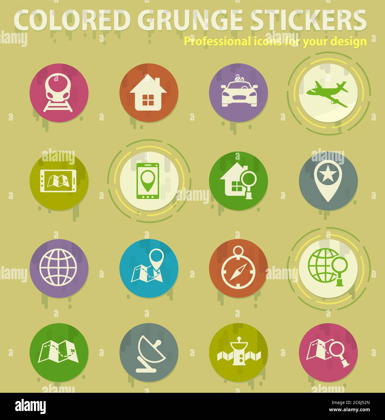 navigation colored grunge icons Stock Vector