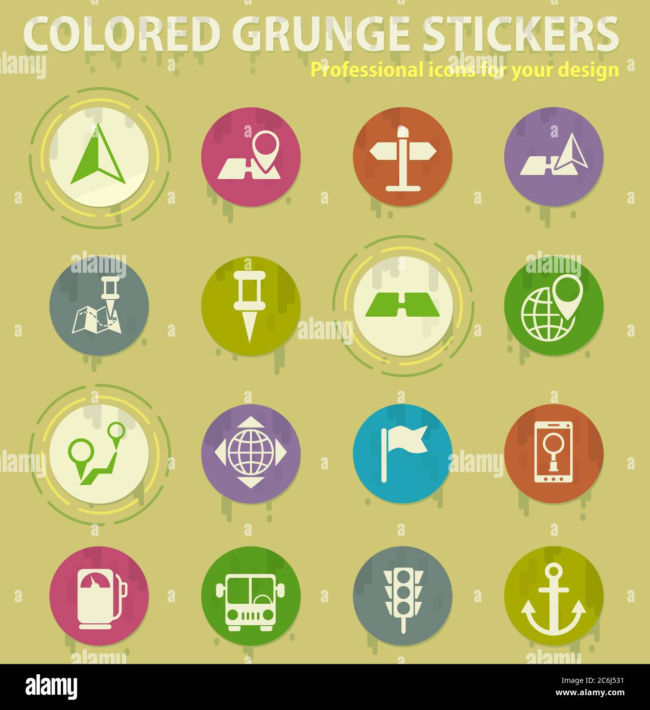 navigation colored grunge icons Stock Vector