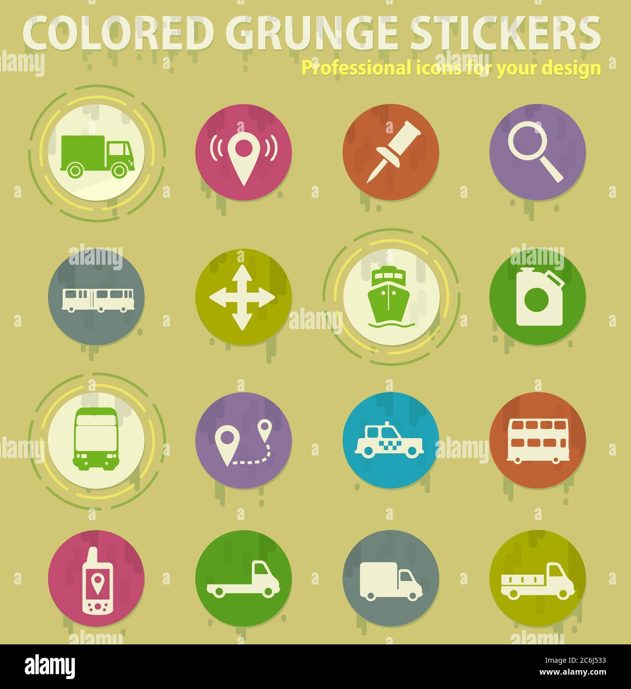 Navigation colored grunge icons Stock Vector