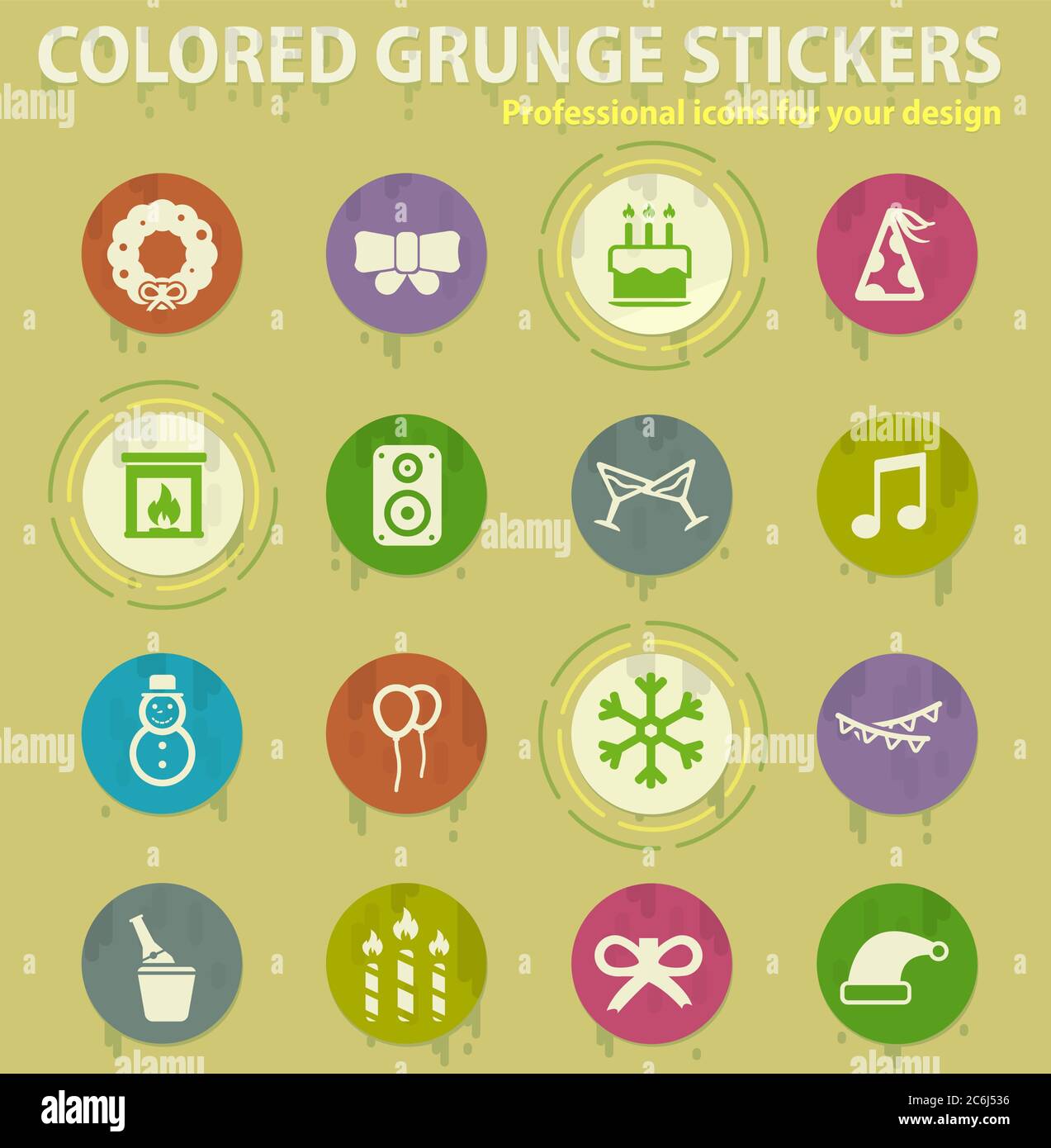 New year colored grunge icons Stock Vector