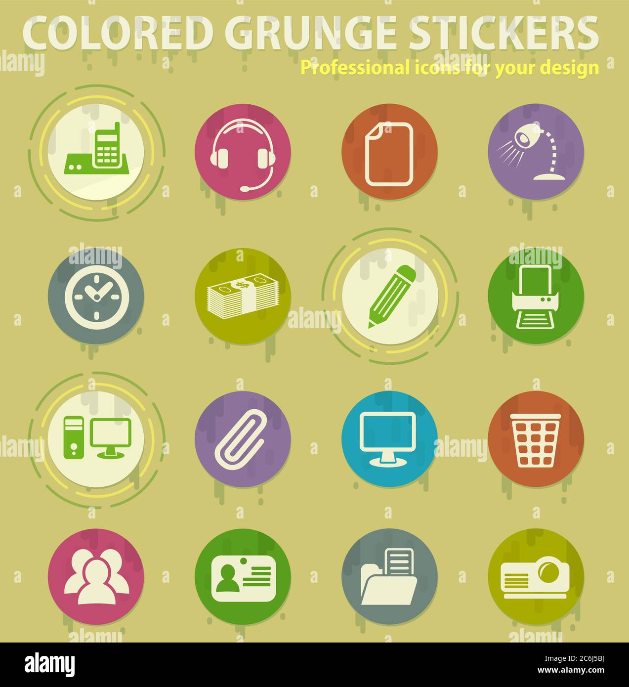 office colored grunge icons Stock Vector