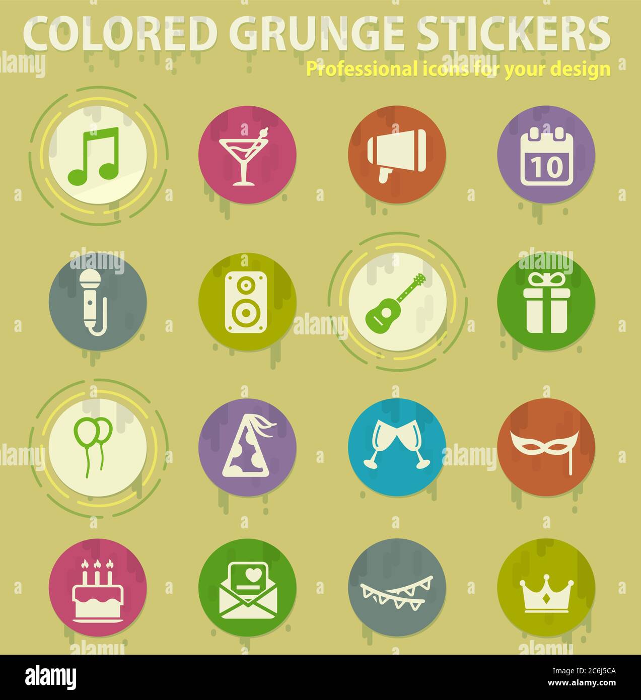 Party colored grunge icons Stock Vector