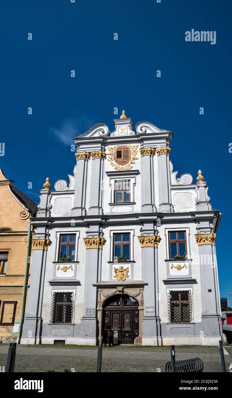 Town Museum at historical house, 18th century, baroque style, in Zlate Hory, Czech Silesia, Olomouc Region, Czech Republic Stock Photo