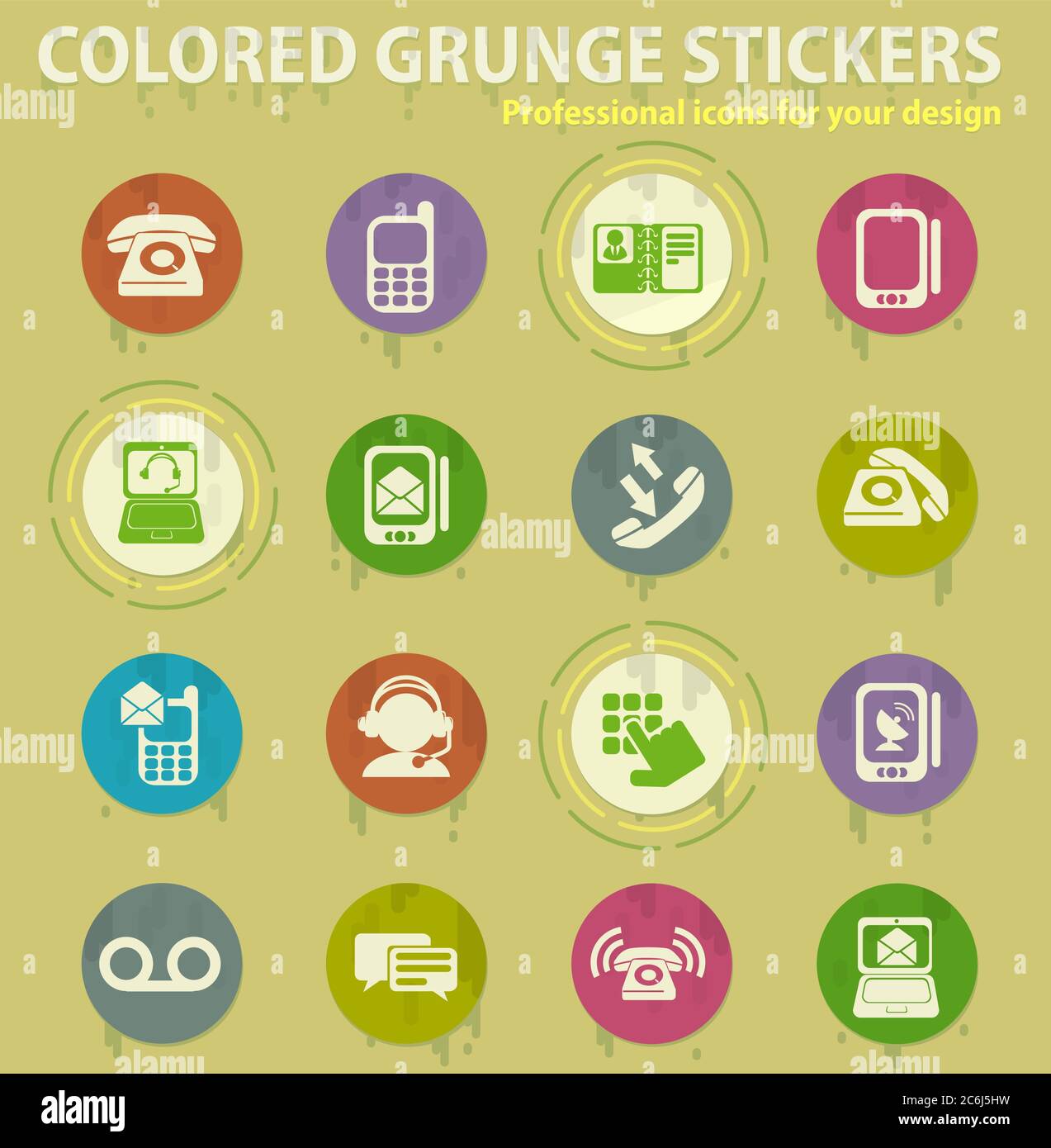 Telephone colored grunge icons Stock Vector