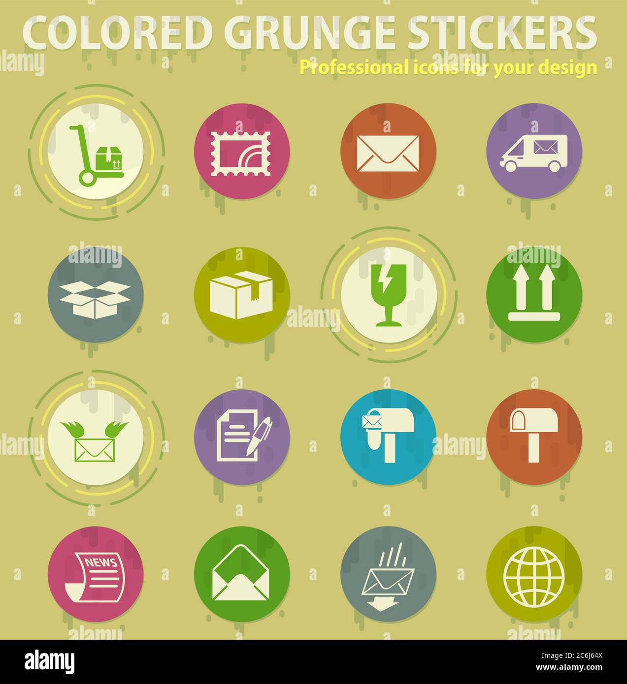 post service colored grunge icons Stock Vector