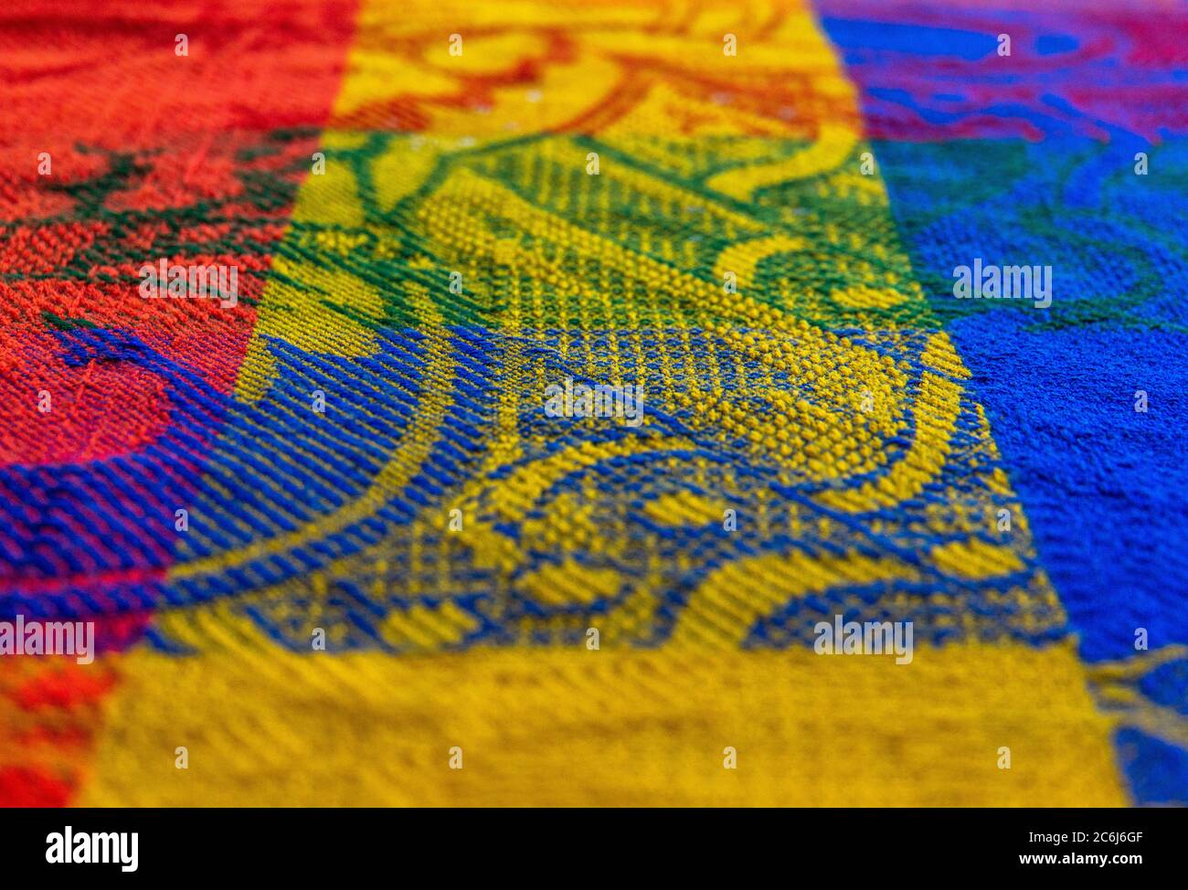 woven tablecloth in bright mexican colors Stock Photo