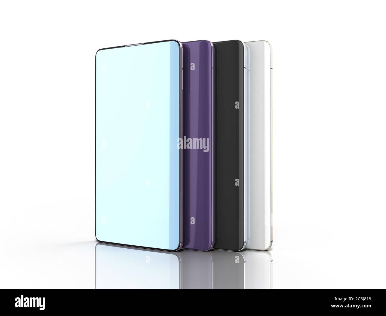 Modern full screen smart phones random color 3d render on white Stock ...