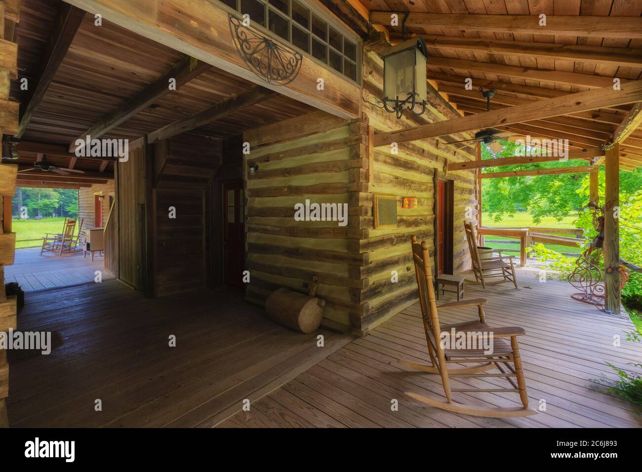 French Camp, Mississippi, USA - June 18, 2020:  Front porch of the French Camp Academy's museum along the Natchez Trace Parkway. Stock Photo