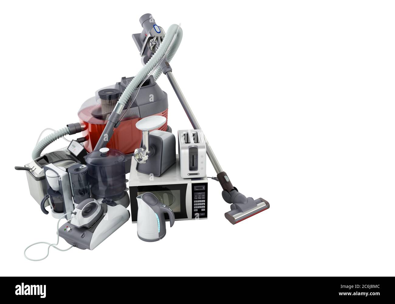 Home appliances Group of vacuum cleaner microwave iron coffee maker steam kettle toaster meat