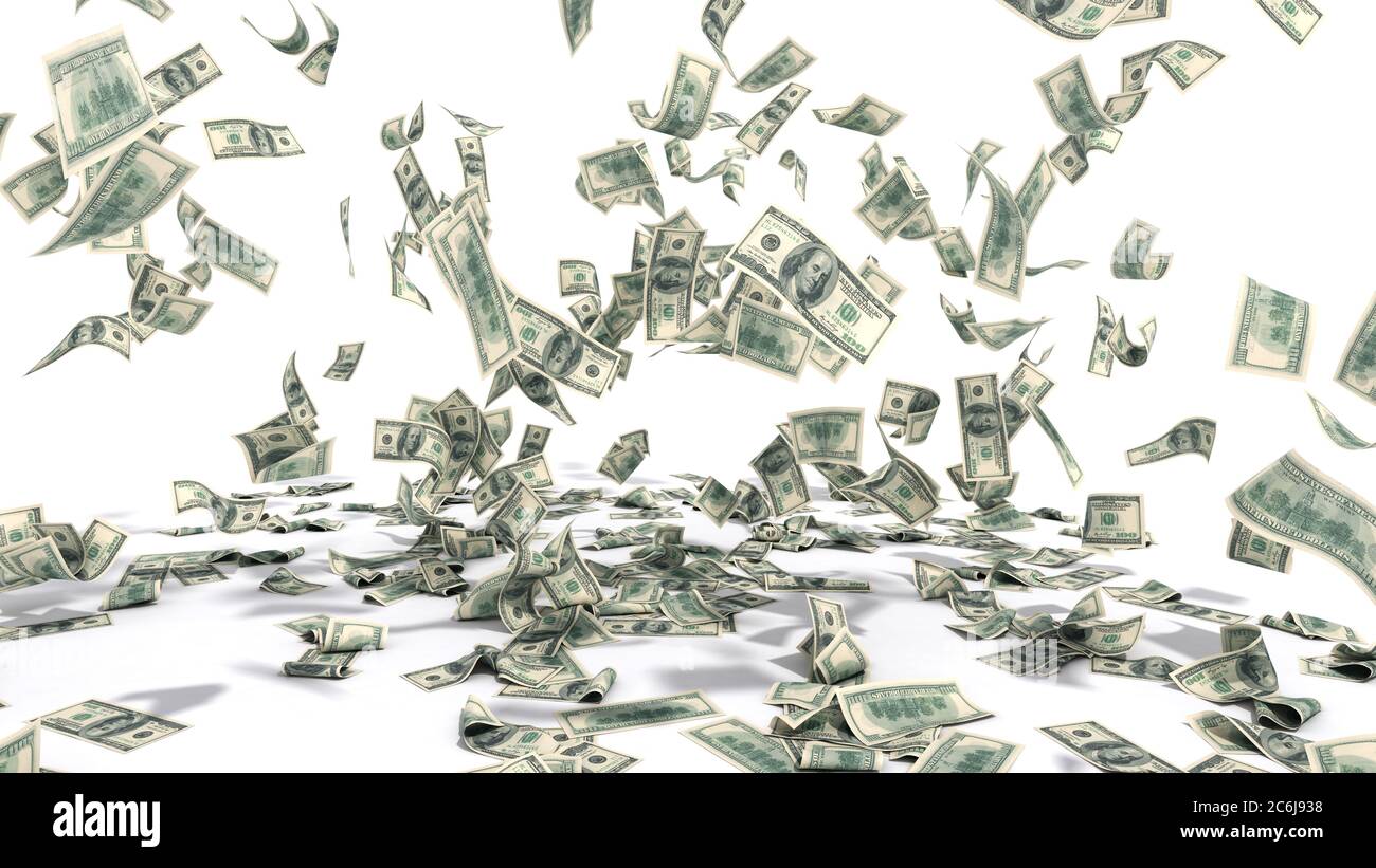 hundred dollar banknotes fall on graund on white background Stock Photo ...