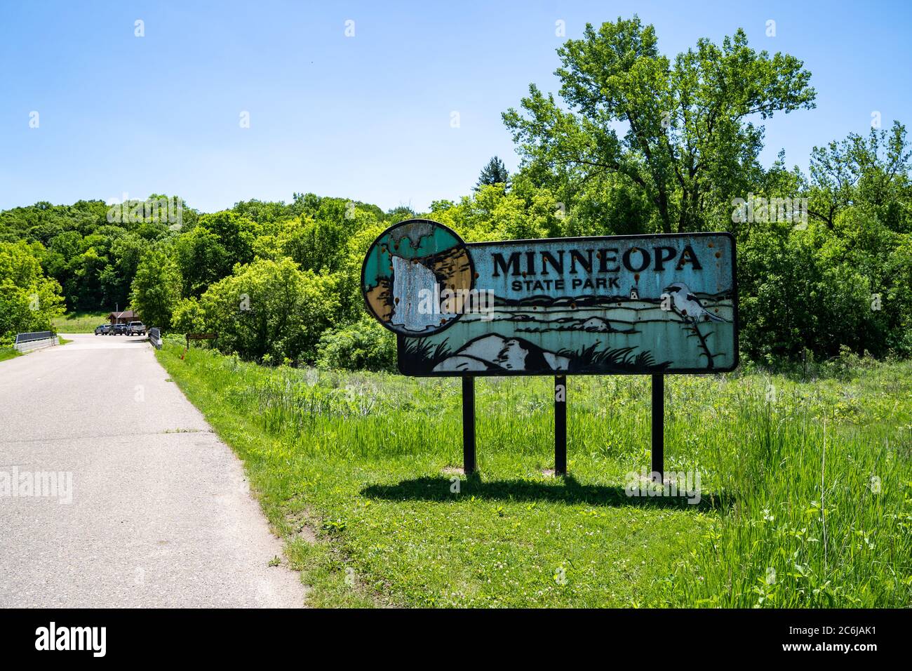 Mankato, Minnesota June 5, 2020 Sign for Minneopa State Park, known