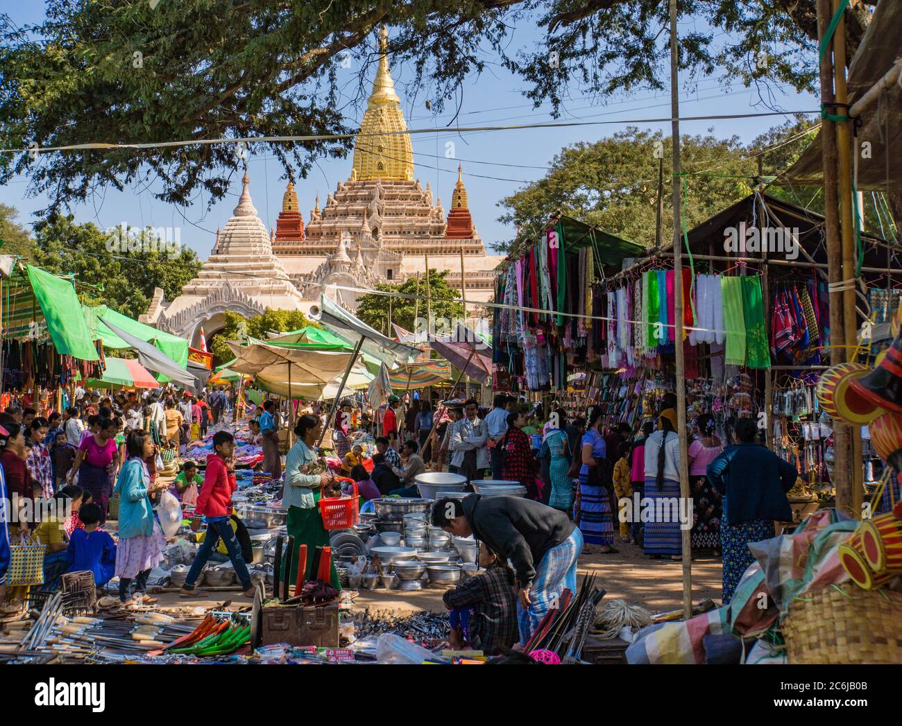 Bagan, Mandalay/Myanmar - January 19,2019: festival market in front of the Ananda Pagoda Stock Photo