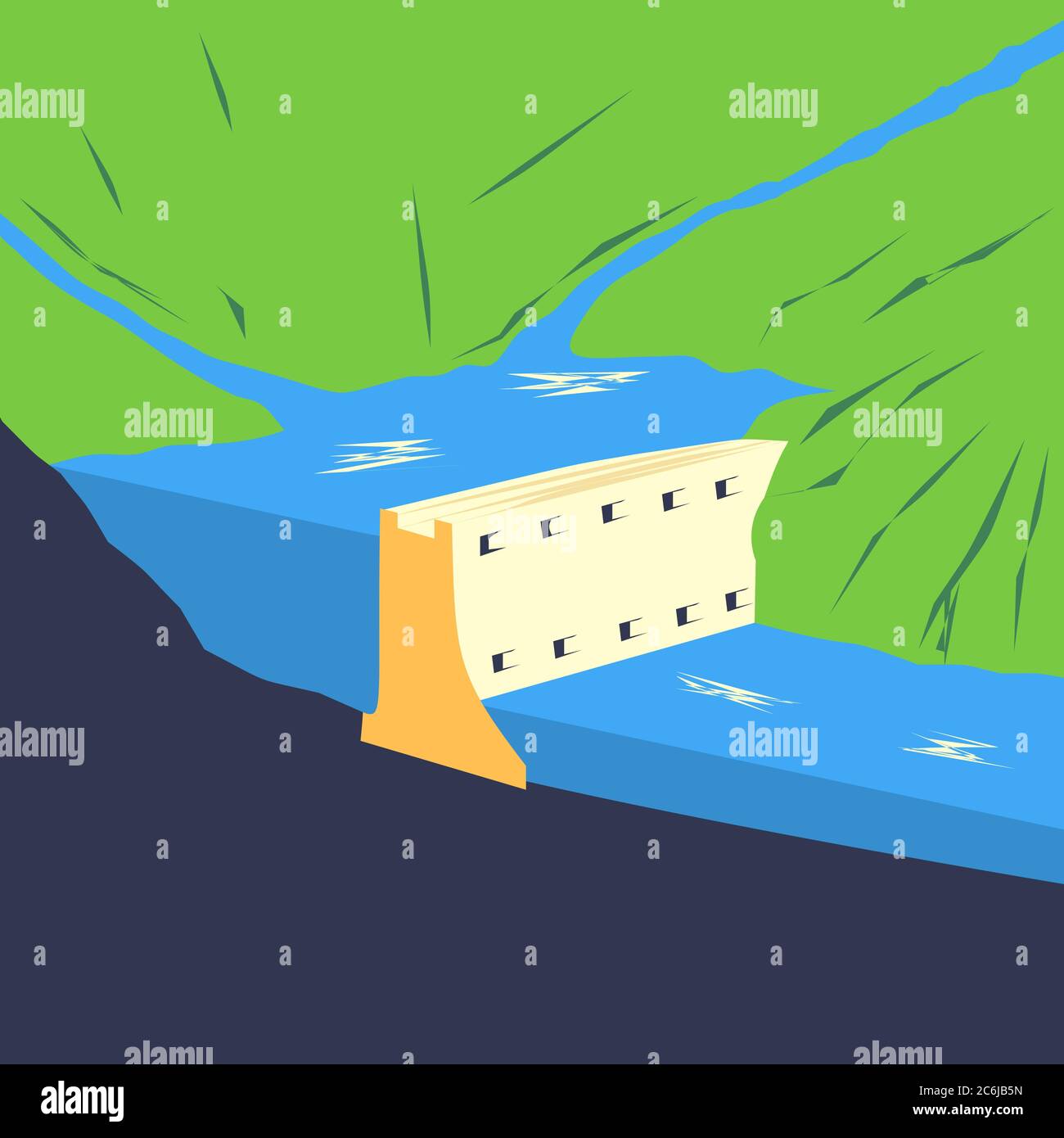 Cross section of a conventional hydroelectric dam Stock Vector