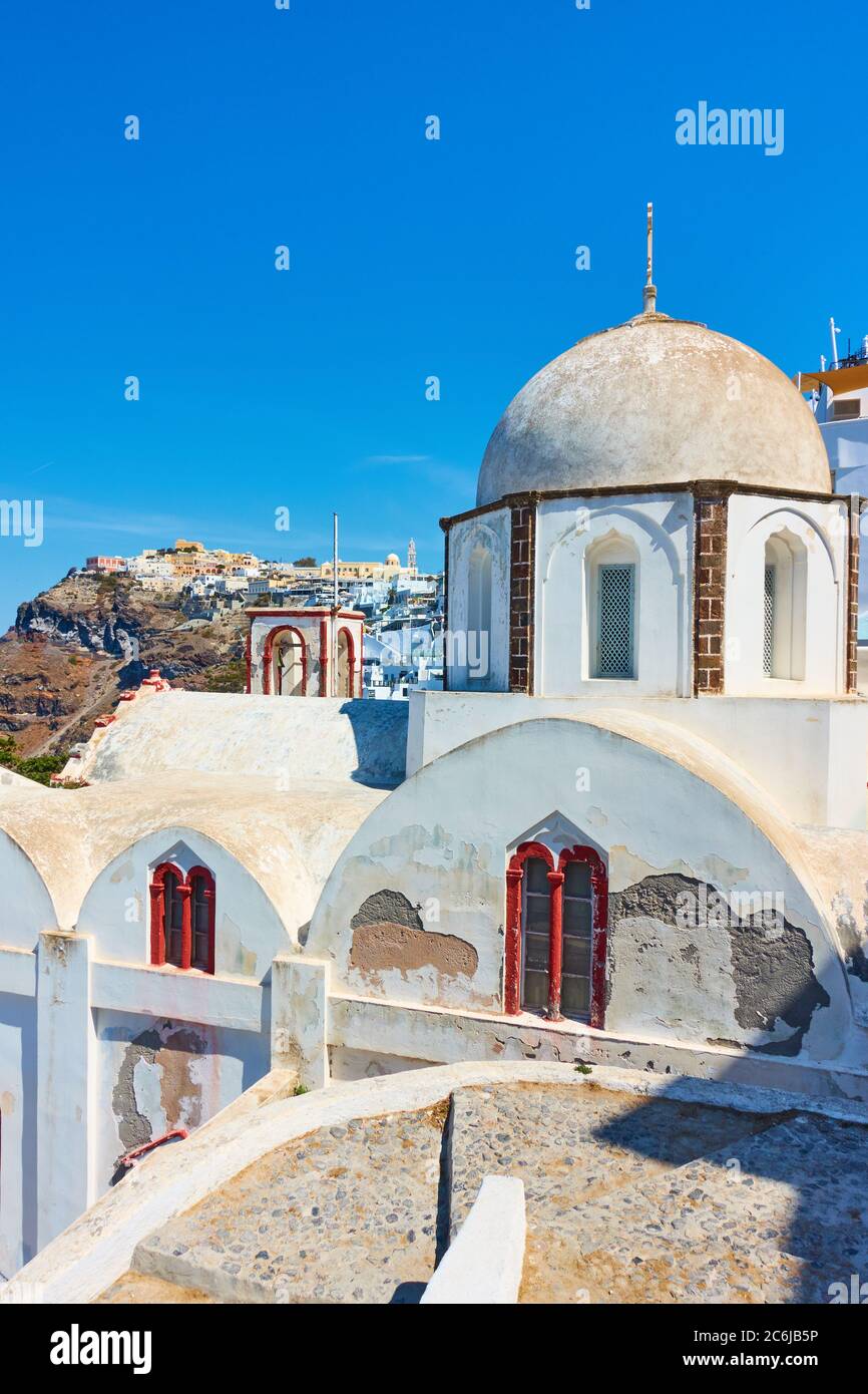Greek church in Fira (Thera) town in Santorini island, Greece.  Greek scenery Stock Photo
