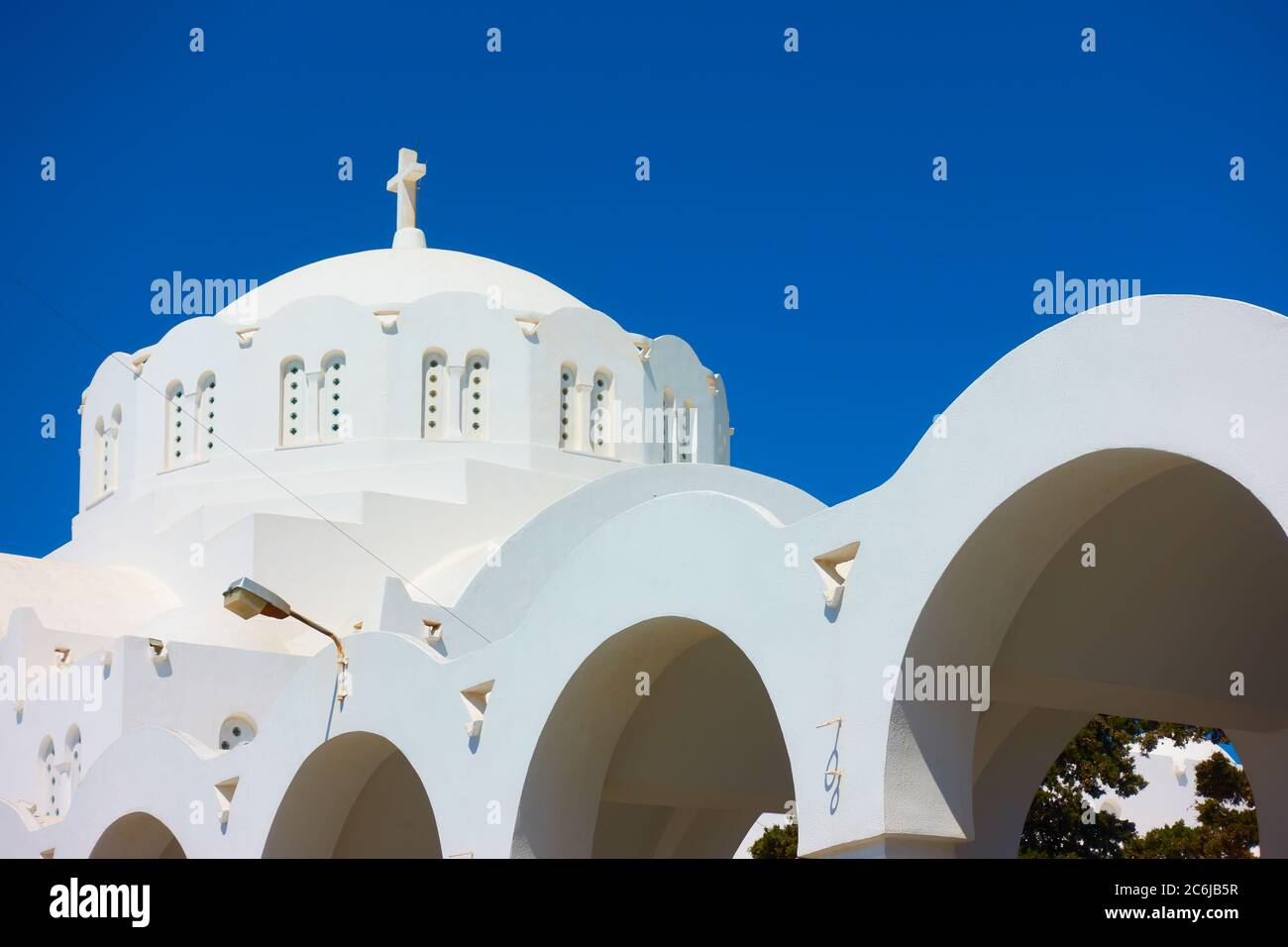Dome of Orthodox Metropolitan Cathedral in Fira (Thera), Santorini, Greece Stock Photo