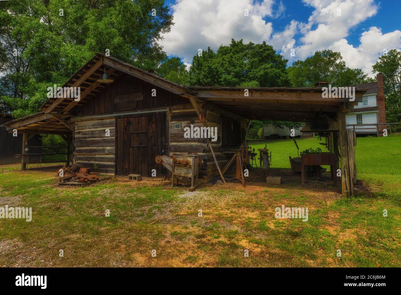 French Camp, Mississippi, USA June 18, 2020 An old log blacksmith