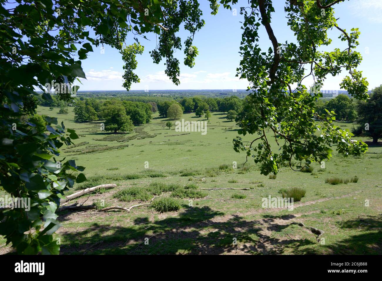 Boughton Monchelsea village, Kent, UK. View from St Peter's Church yard over the Weald of Kent Stock Photo