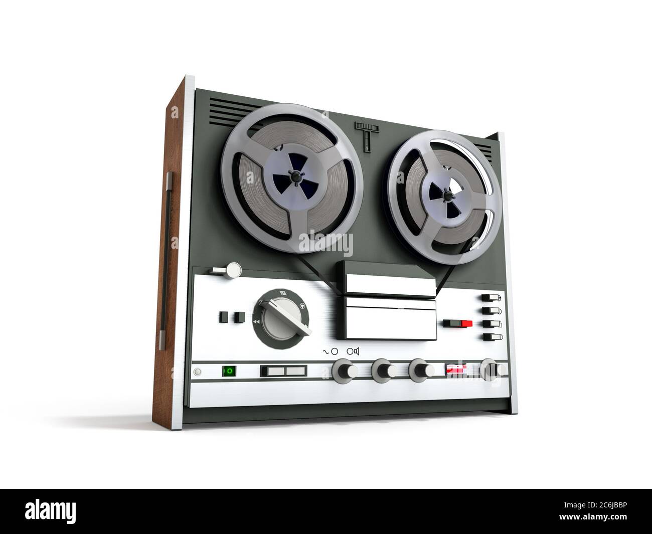 Old portable reel to reel tube tape recorder 3d render on white Stock Photo  - Alamy