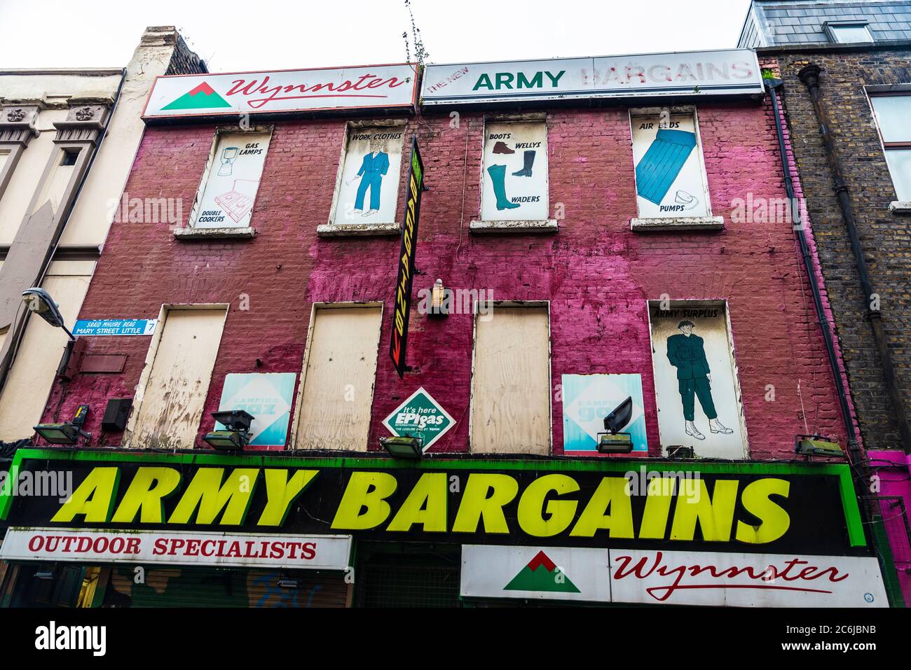 Dublin, Ireland - December 30, 2019: Army bargains shop, specialized in Army surplus equipment and Camping gear, in Dublin, Ireland Stock Photo