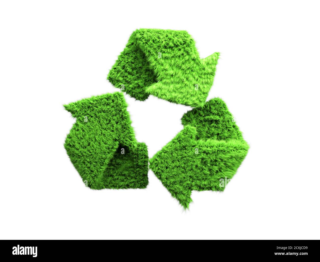 volumetric green grass coated recycling sign 3d render on white no ...