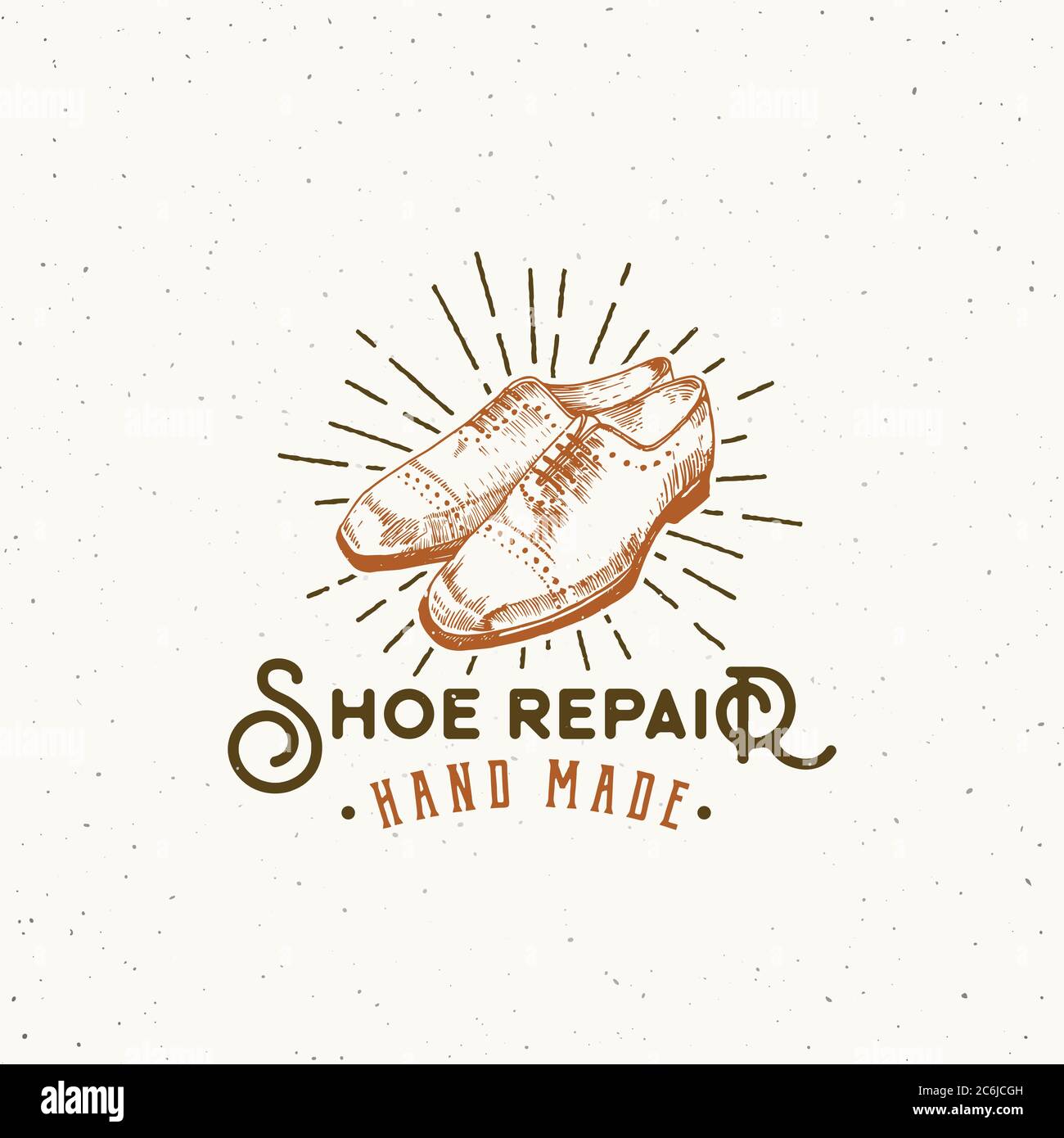 Shoe Repair Retro Vector Sign, Symbol or Logo Template. Classic Shoes Illustration and Vintage Typography Emblem with Shabby Textures. Stock Vector