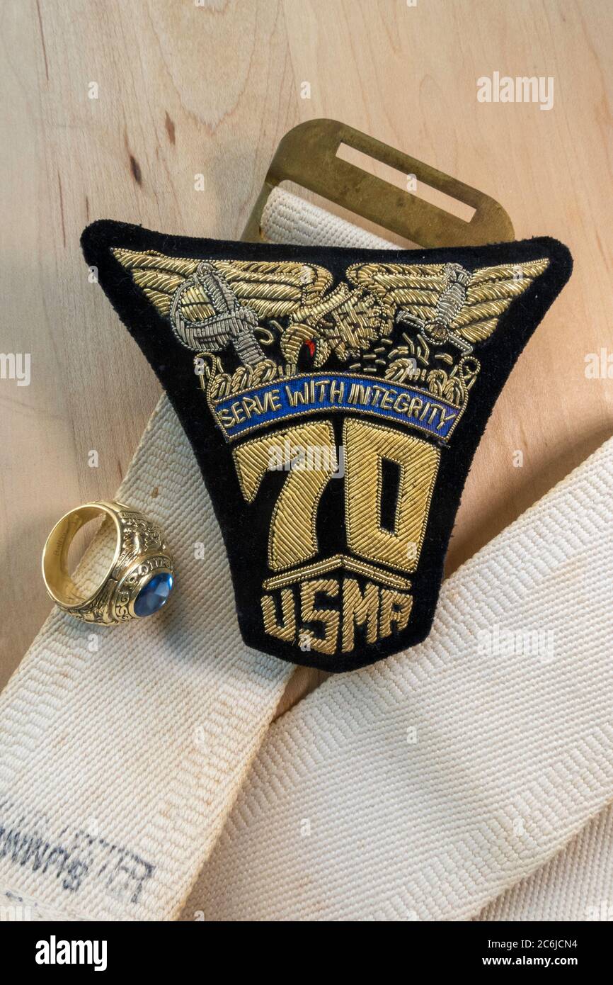 1970 Class ring and blazer patch from United States Military Academy, USA Stock Photo