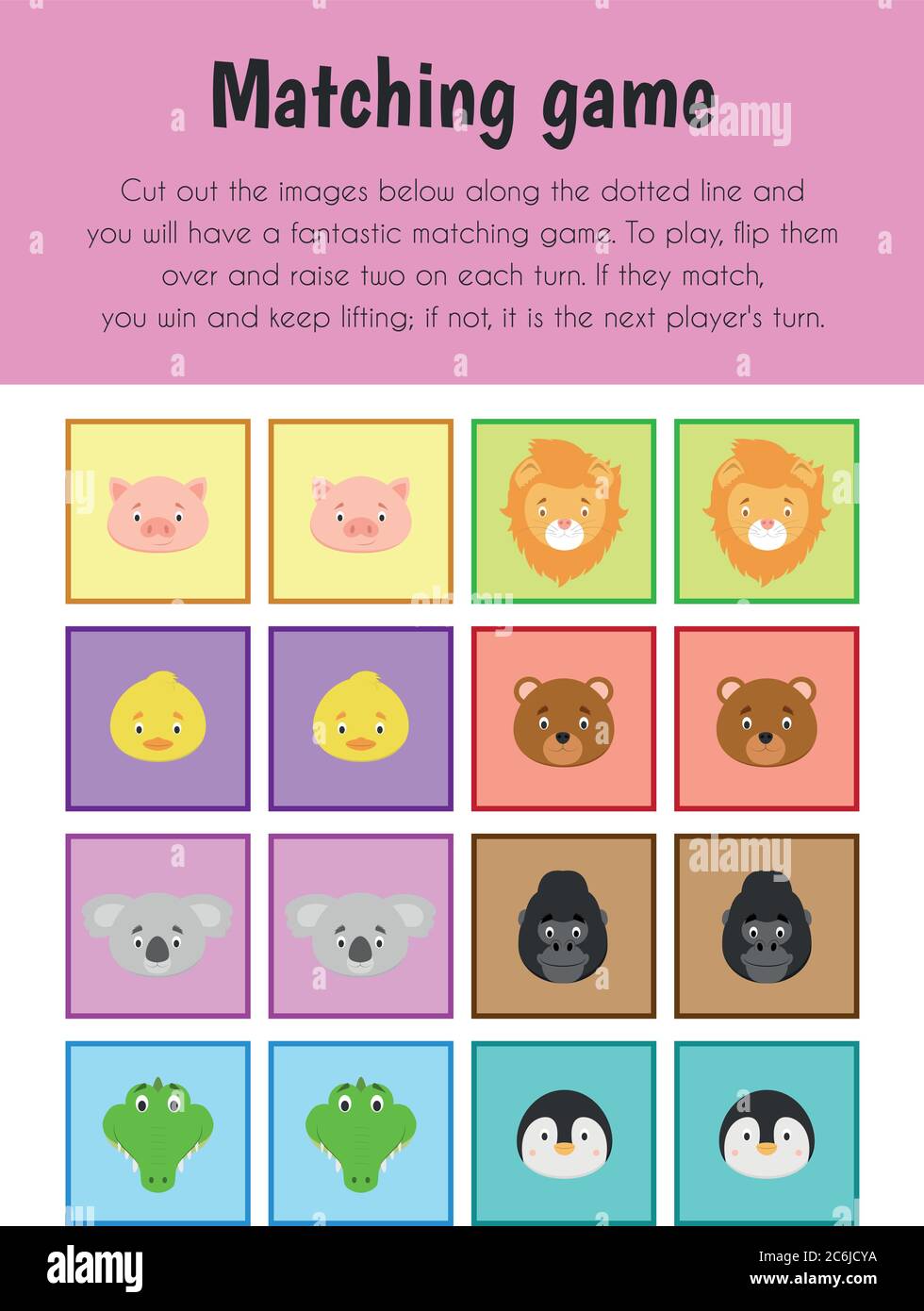 Matching game Educational Sheet. Primary module for Memory. 56 years