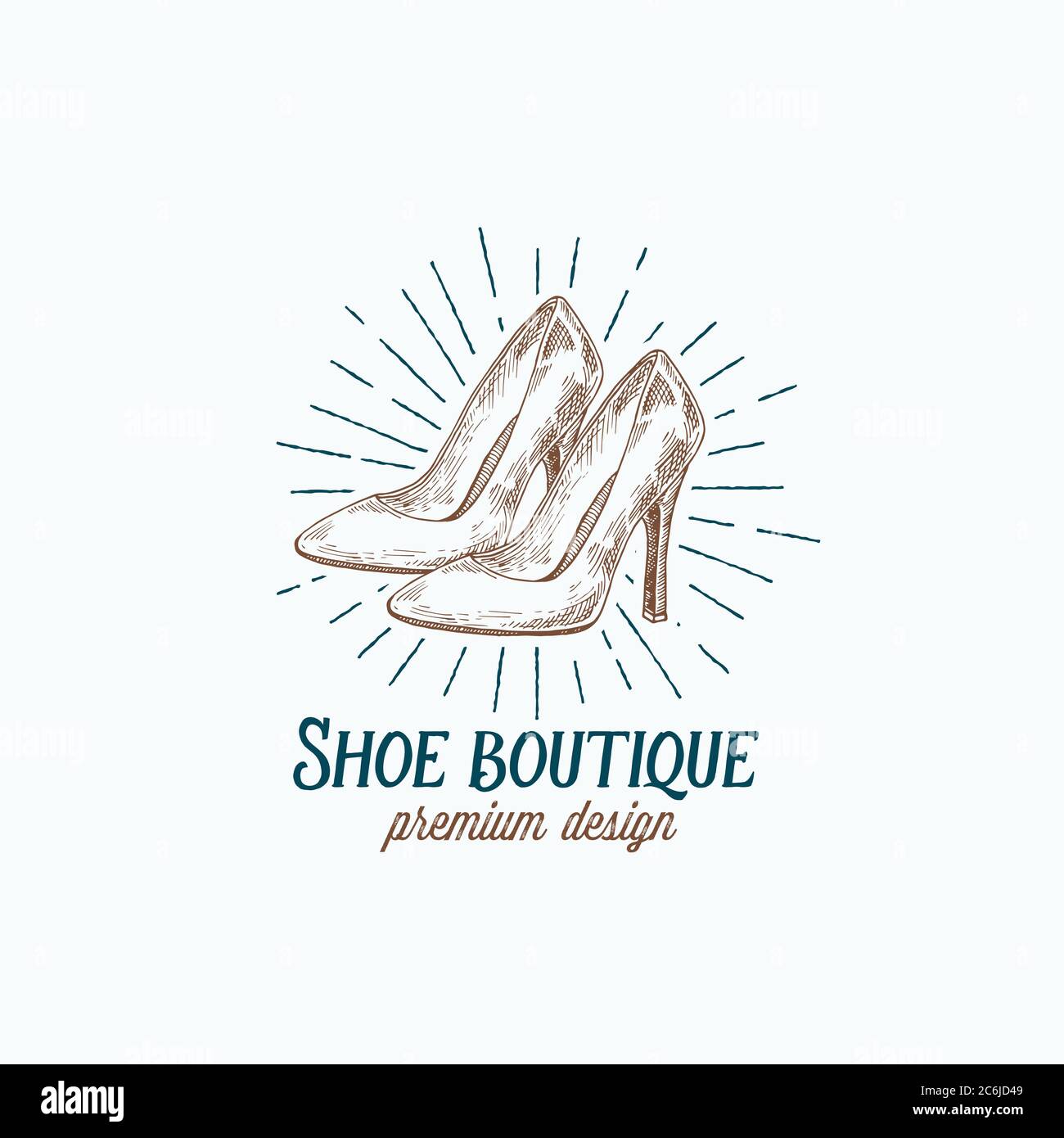 Shoe Boutique Retro Vector Sign, Symbol or Logo Template. High Heels Women Shoes Illustration and Vintage Typography Emblem. Stock Vector