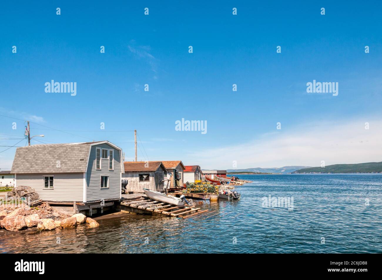 Fishermans shacks on the waterfront at Frenchman's Cove, Newfoundland
