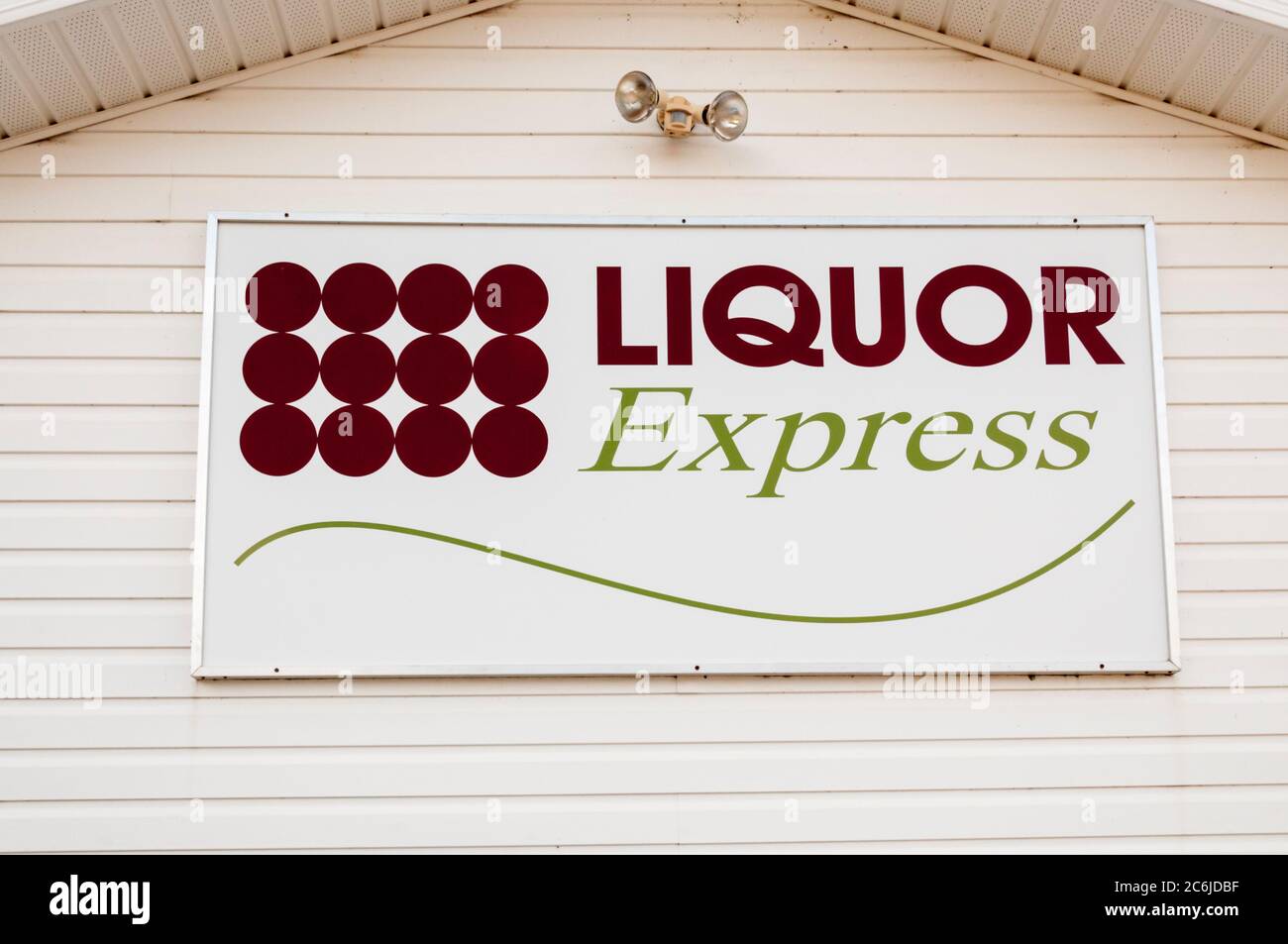 Liquor Express sign on a Canadian off-licence. Stock Photo