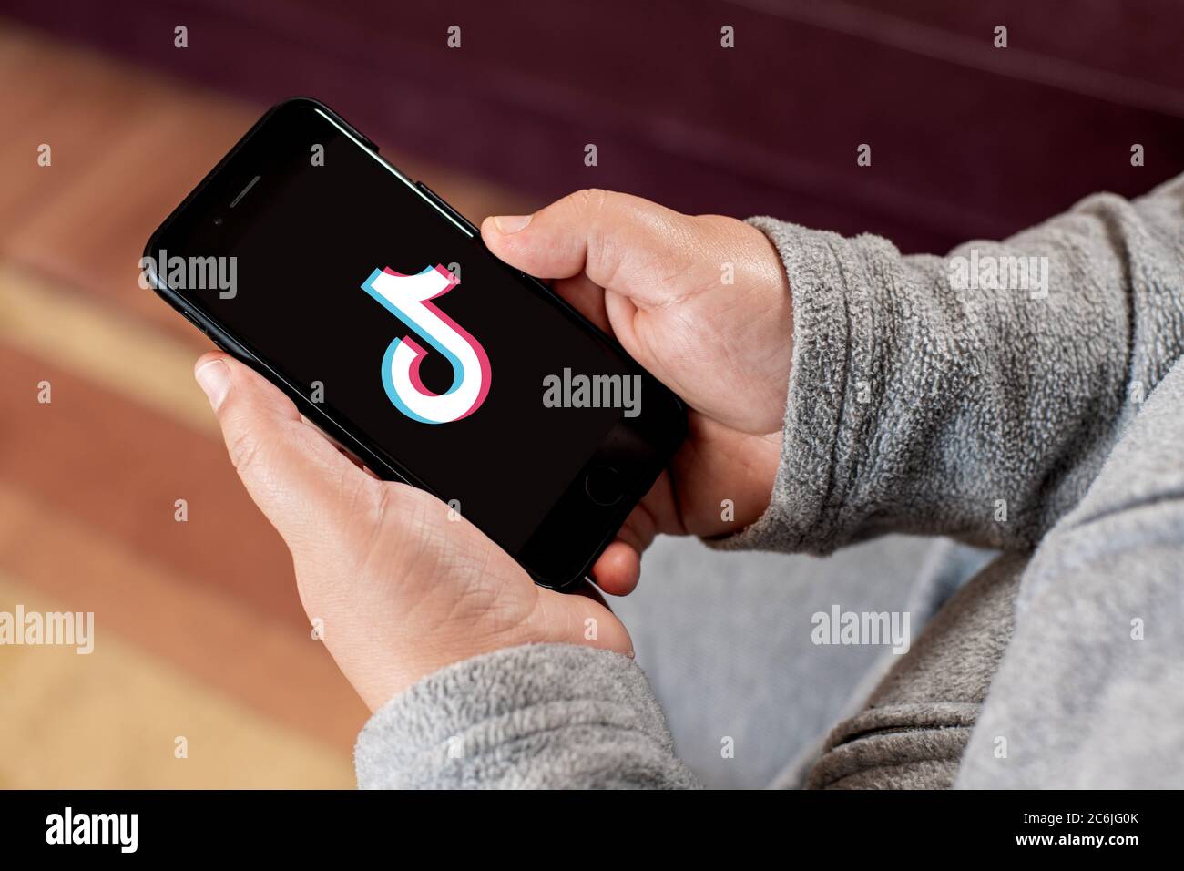 Antalya, TURKEY - July 08, 2020. Smart phone showing Tiktok app logo. Stock Photo