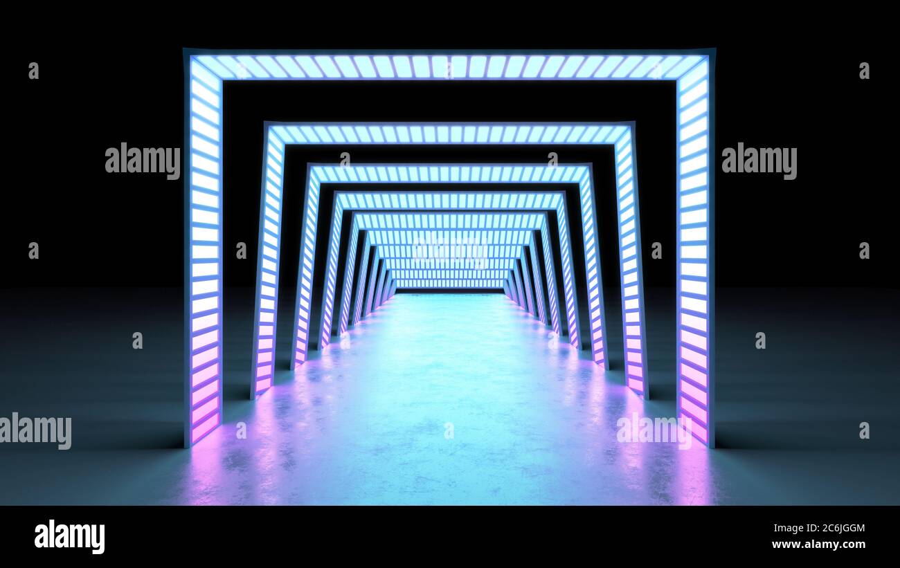 abstract minimal background glowing lines tunnel neon lights 3d render ...