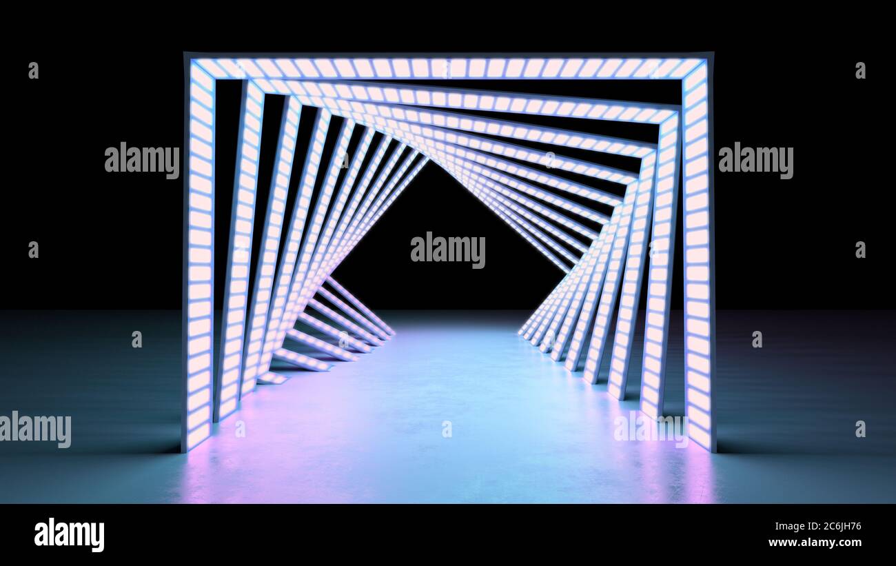 abstract minimal background glowing lines tunnel neon lights 3d render ...