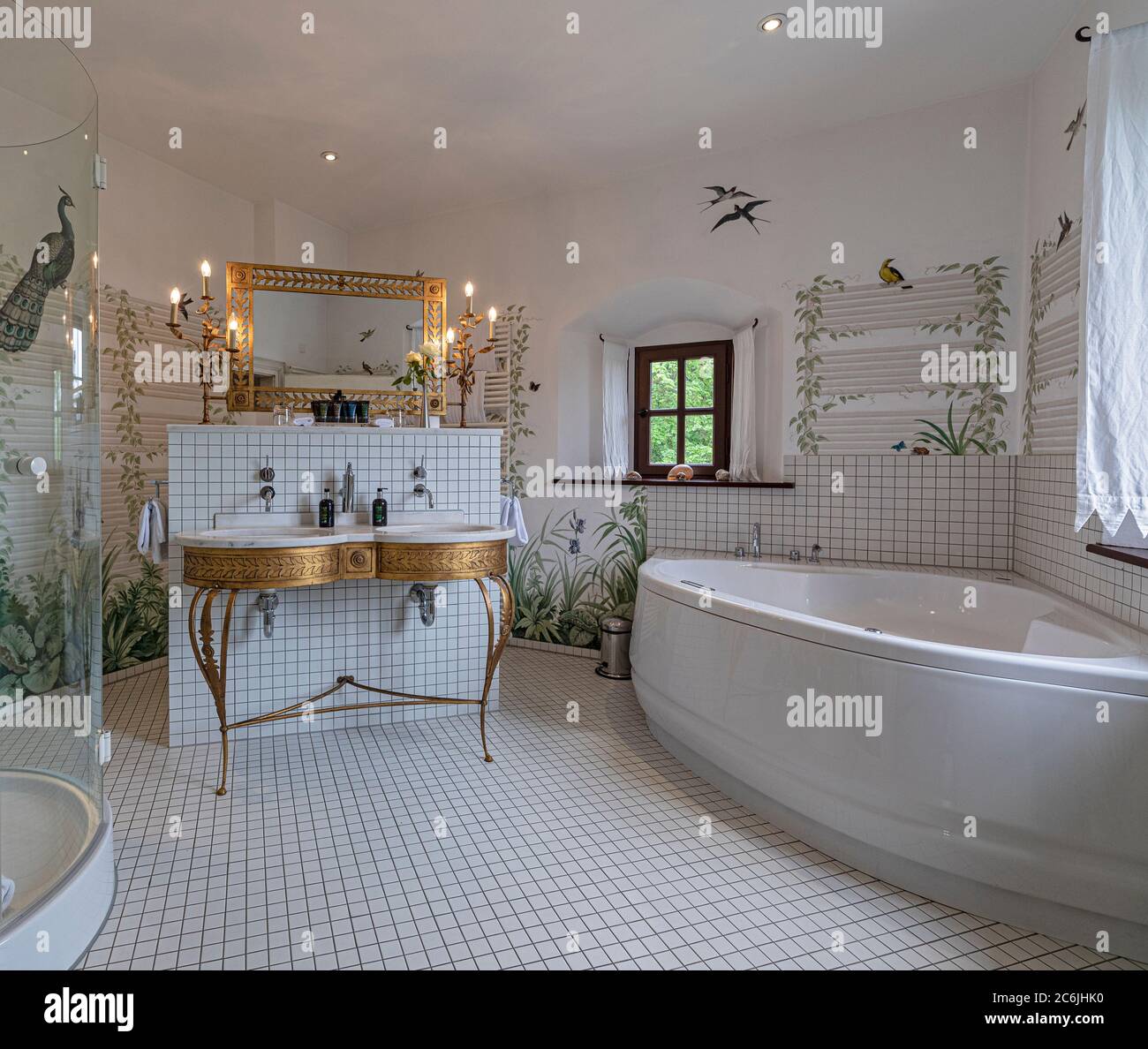 Interior view of deluxe hotel bathroom in german castle Stock Photo - Alamy