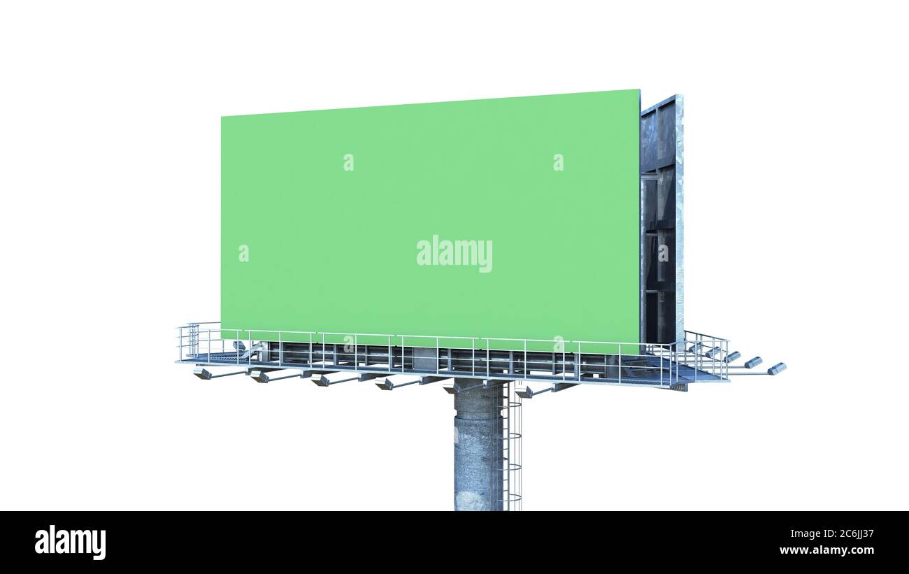 Billboard with empty green screen 3d render on white Stock Photo - Alamy