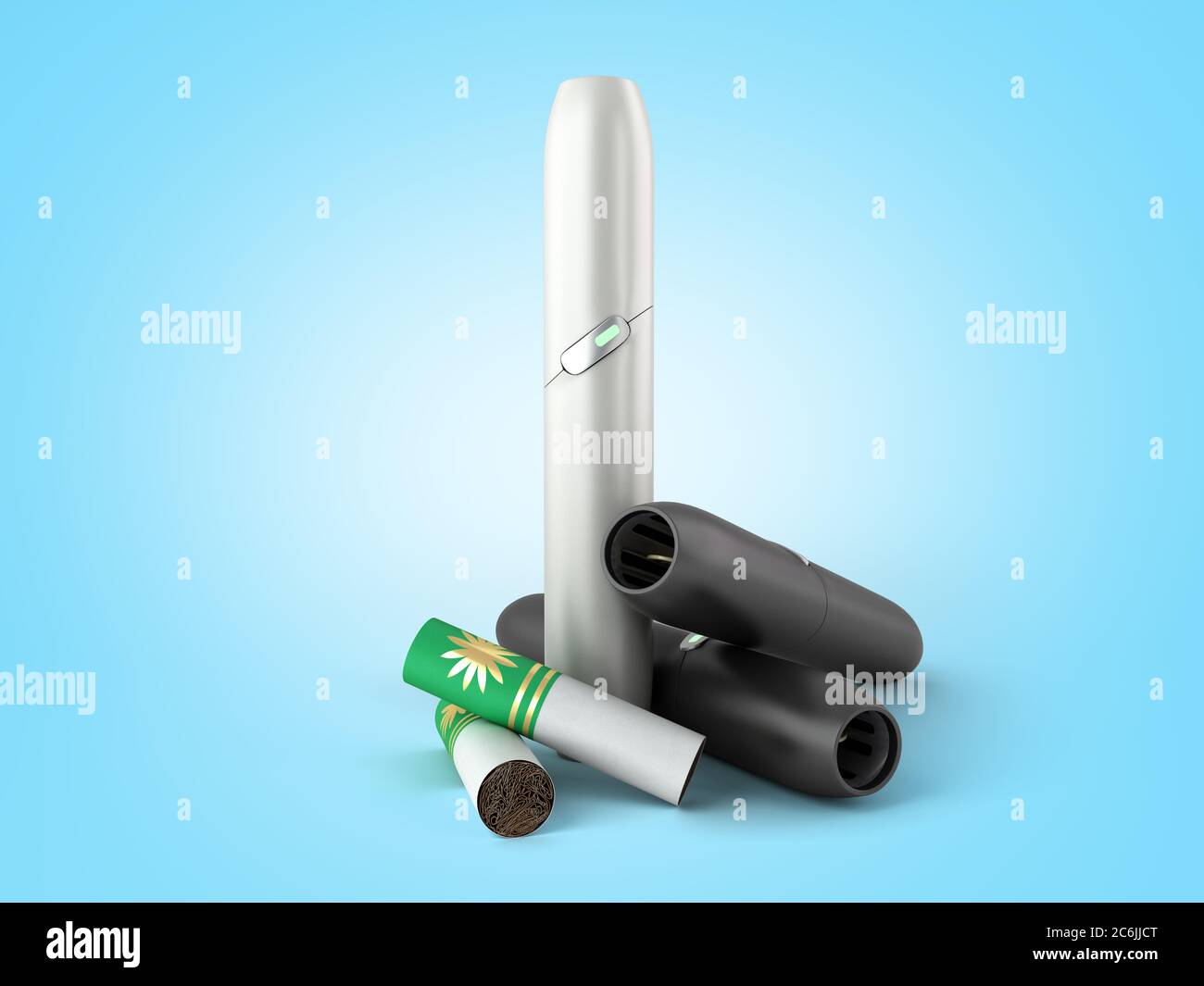 heat not burn tobacco product technology electronic cigarette 3d render on  white no shadow Stock Photo - Alamy