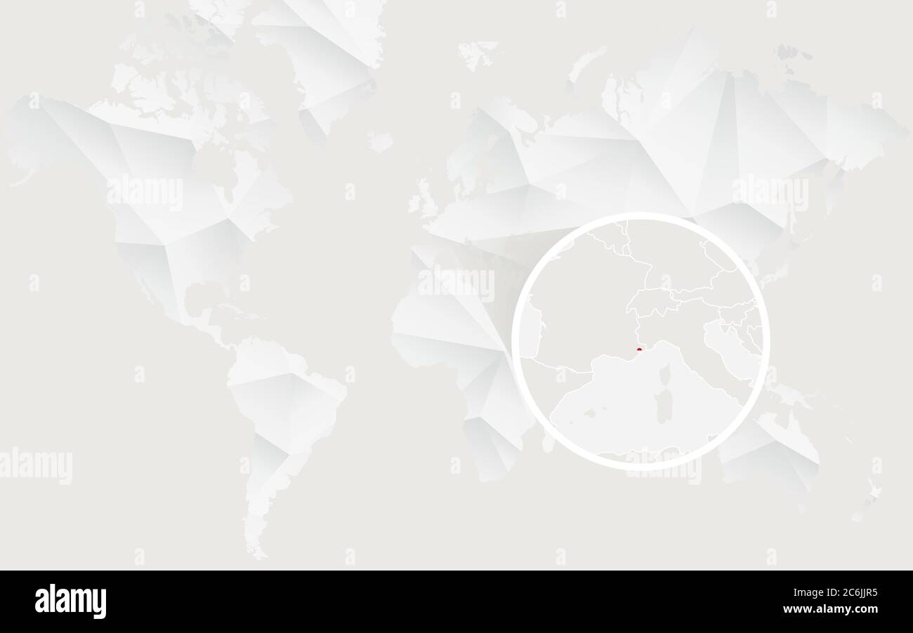 Monaco map with flag in contour on white polygonal World Map. Vector ...