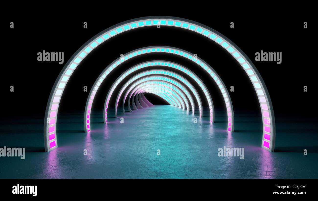 abstract minimal background white glowing cyrcle lines tunnel neon ...