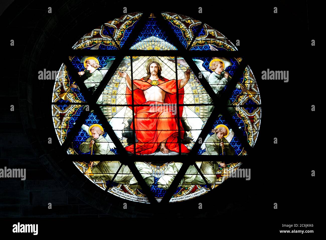 Basel, BL / Switzerland - 8 July 2020: detail view of the stained glass  window art inside the cathedral in Basel Stock Photo - Alamy