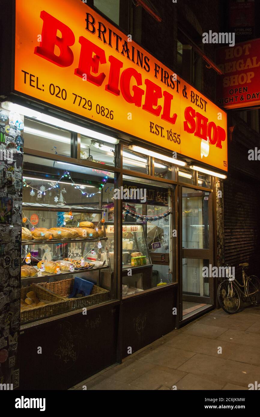 Britain's first and best Beigel Shop in Brick Lane in the East End of London. Stock Photo