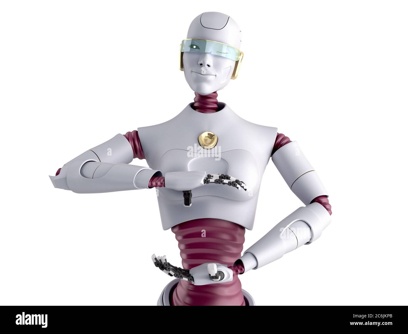Lady Insert Object modern concept of product presentation female robot ready to insert an ...