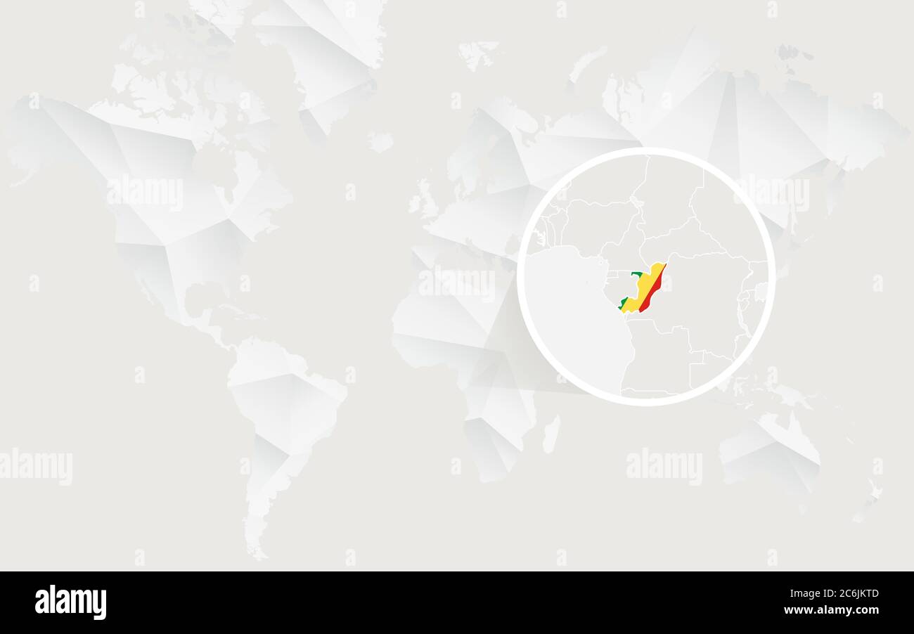 Congo map with flag in contour on white polygonal World Map. Vector ...